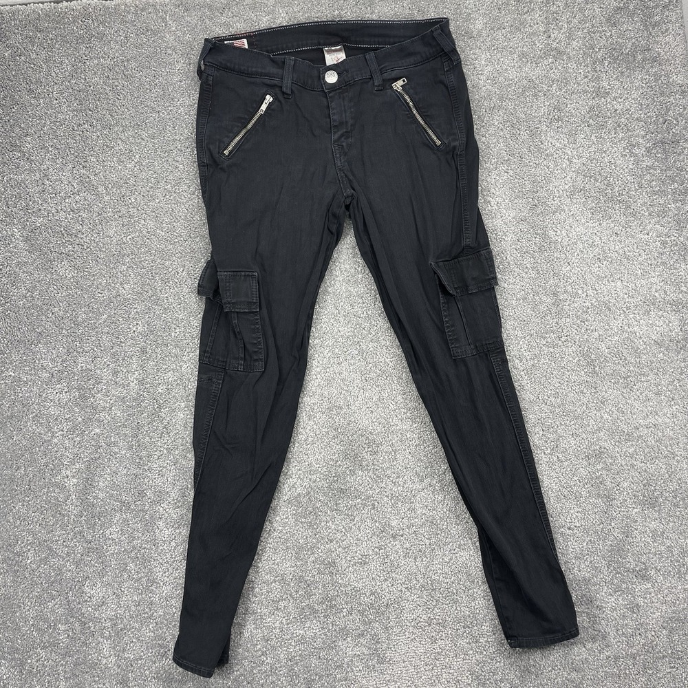 True Religion Pants Womens 30x29 Black Cargo Skinny Casey Made In USA